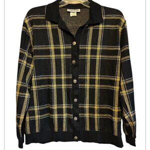 Vintage Eccobay Black & Gold Metallic Button Sweater Size Large